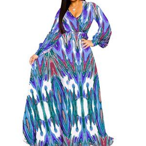 Women's Sexy Wrap V-Neck Long Sleeve Maxi Dress